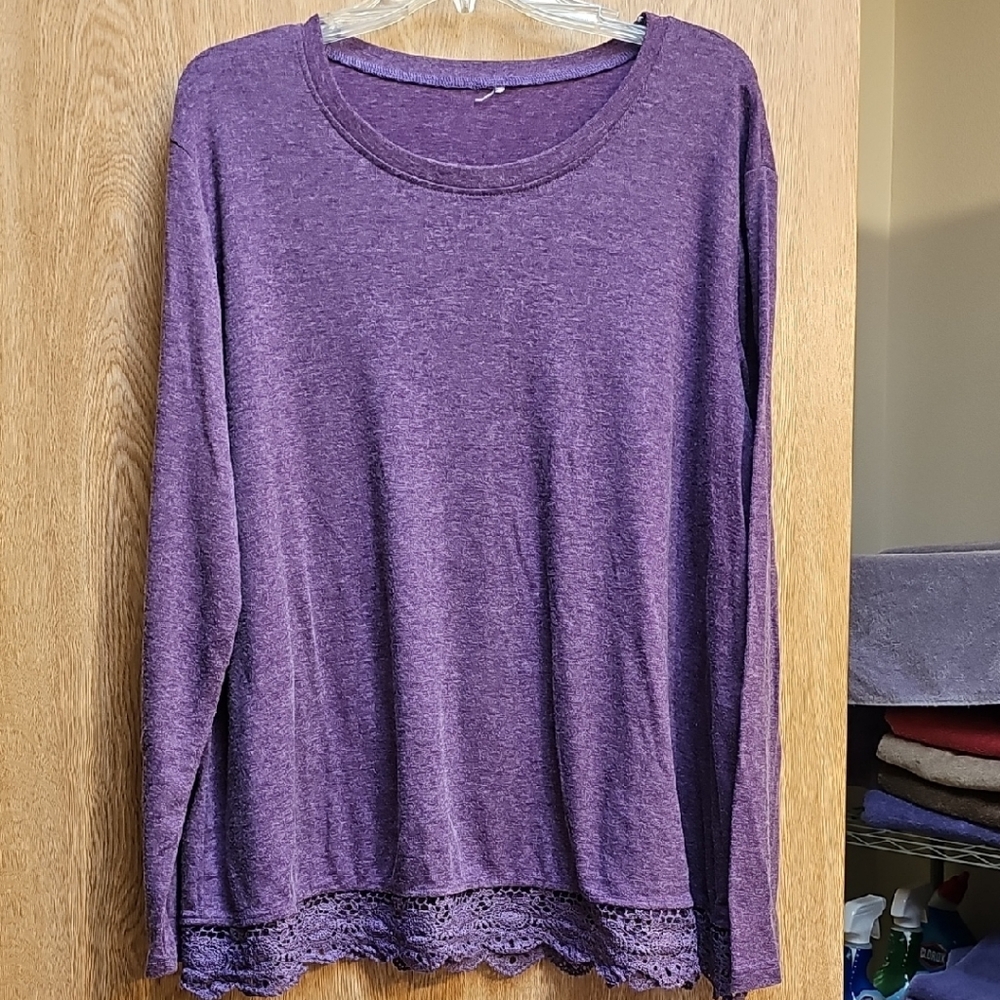 Chic Purple Women's Blouse with Lace Hem
